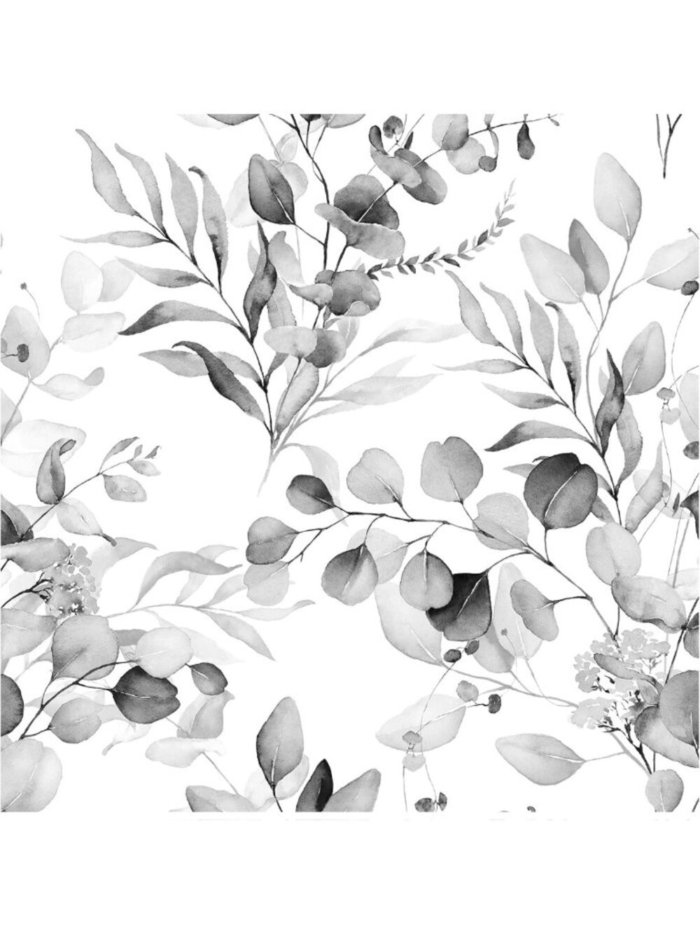 Peel and Stick Black White Wallpaper Mural | Botanical Eucalyptus Leaf Design